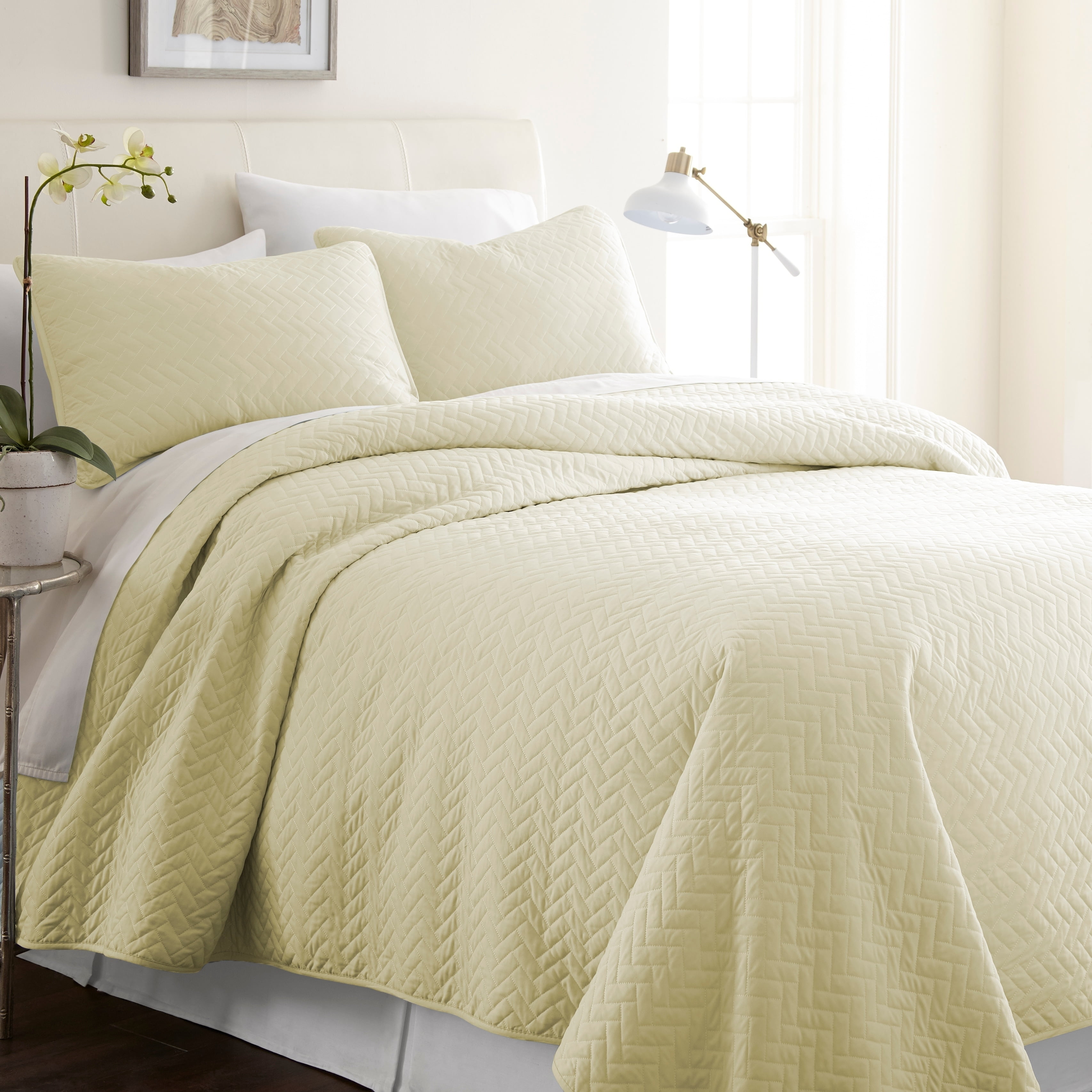 Yellow Full Microfiber Quilted Coverlet Set