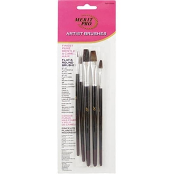 Merit Pro 5 Artist Brush Assortment Includes 1 Pure Bristle And 4 Camel Hair Bristle - 5 Piece