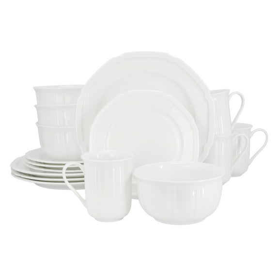 Meritage Bavaria 16 Piece Scallop Rim Bone China Dinnerware Set in White