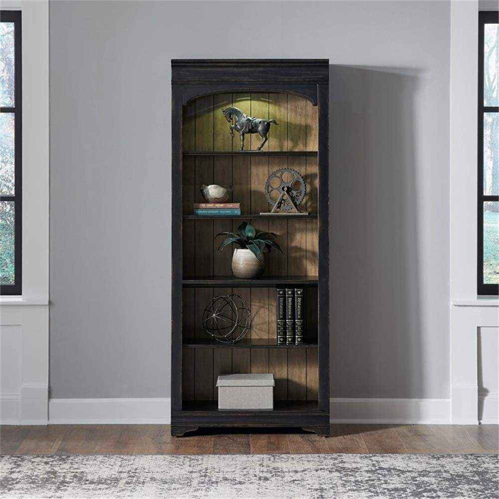 Adjustable Rustic Brown and Black Wood Bookcase