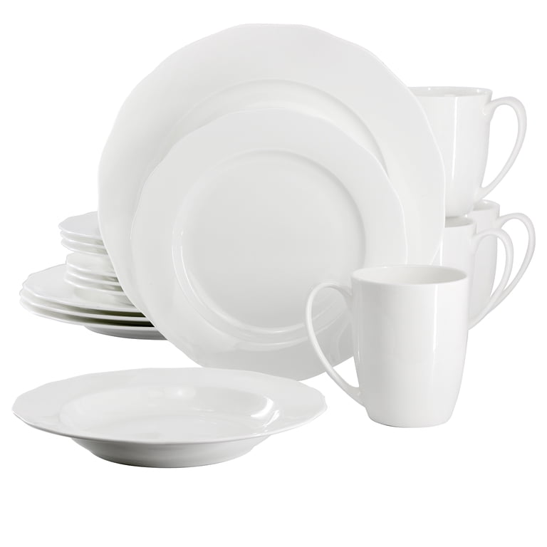 唐山骨瓷 白玉骨質 高級食器セット ボーンチャイナ 大容量 ケース付 Meritage Eva 16 Piece Wavy Edge Bone China Dinnerware Set in White
