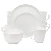 Meritage Rimmed Coupe 16 Piece Round Bone China Dinnerware Set in White