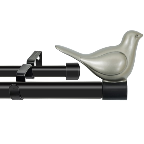 Meriville 1" Diameter Telescoping Double Window Treatment Curtain Rod, 28"-48", End Cap Finials, Oil-Rubbed Bronze