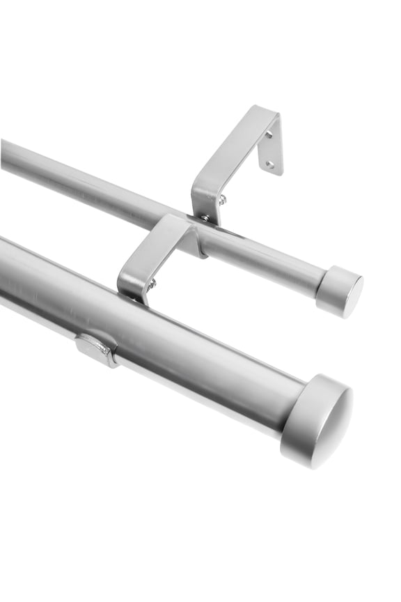 1" Diameter Telescoping Double Window Treatment Curtain Rod, 28"-48", End Cap Finials, Satin Nickel Finish