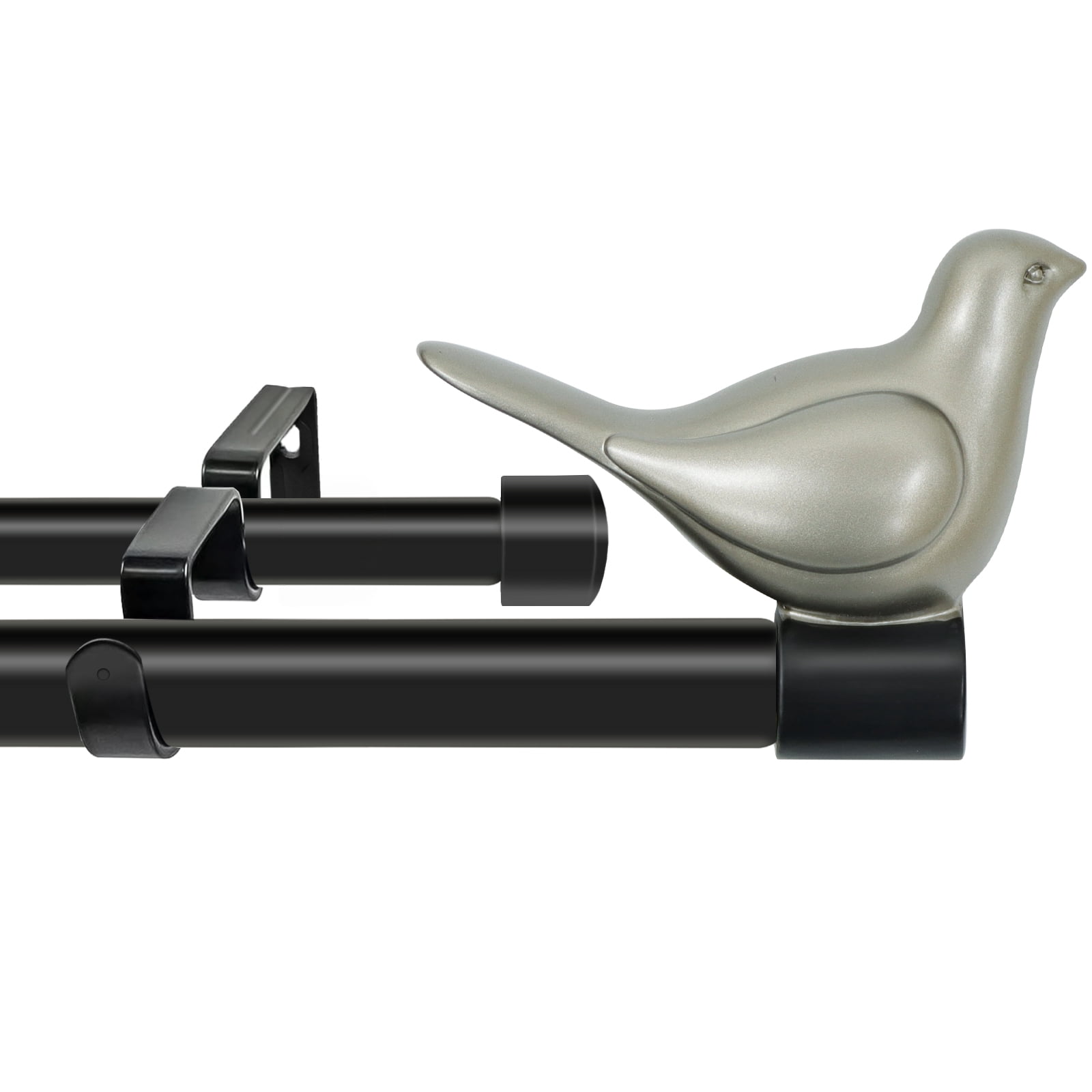 Meriville 1" Diameter Telescoping Double Window Treatment Curtain Rod, 28"-48", End Cap Finials, Satin Nickel Finish