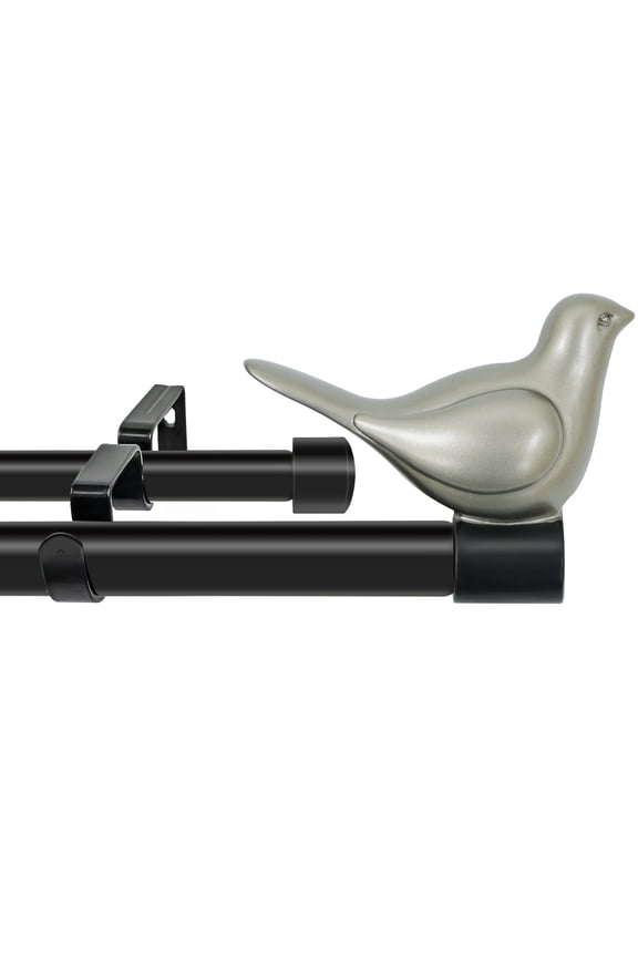 1" Diameter Telescoping Double Window Treatment Curtain Rod, 28"-48", End Cap Finials, Satin Nickel Finish