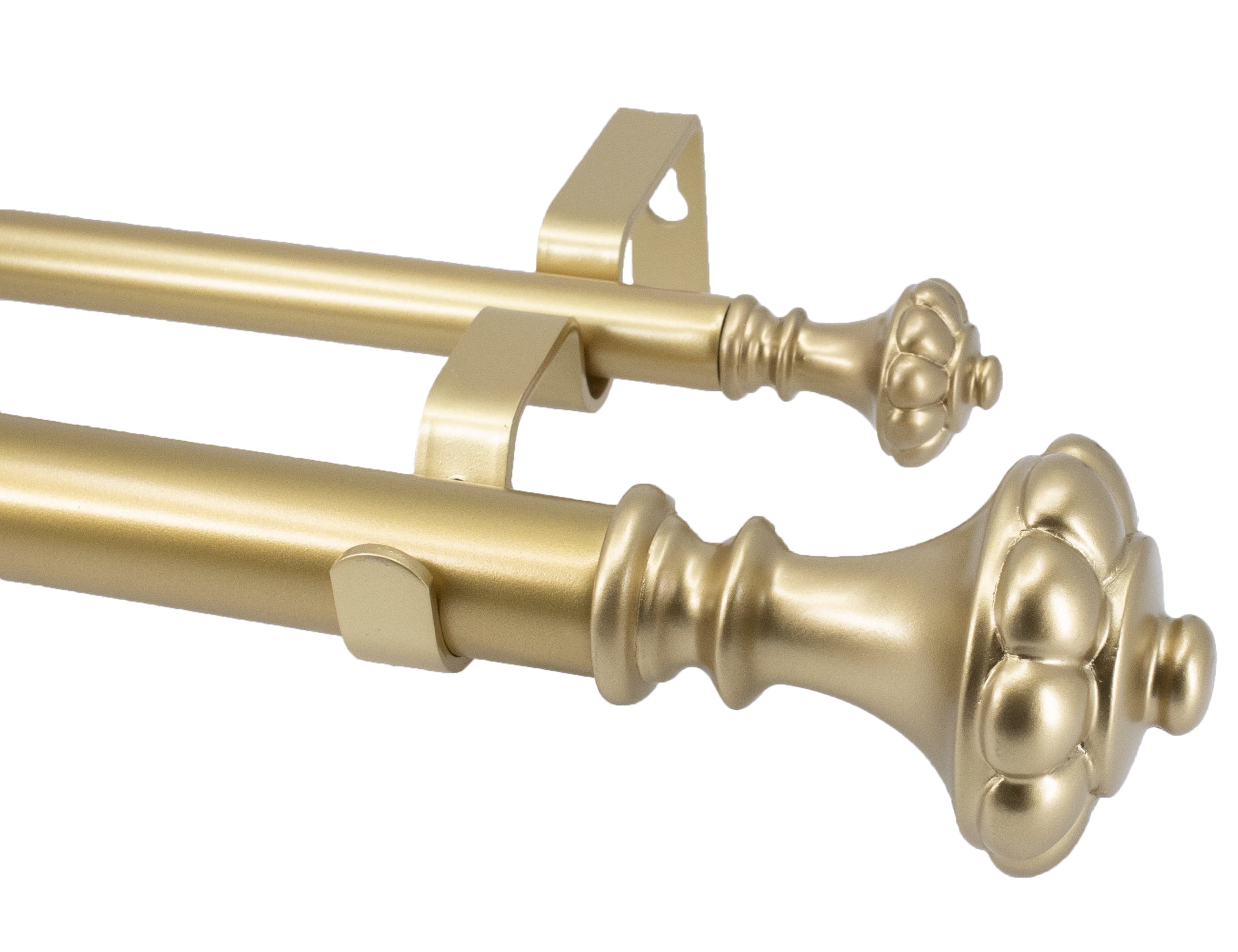 MERIVILLE 1-Inch Diameter Double Curtain Rod Set, 36–72 Inch Adjustable, Chateau Urn Finials, Royal Gold