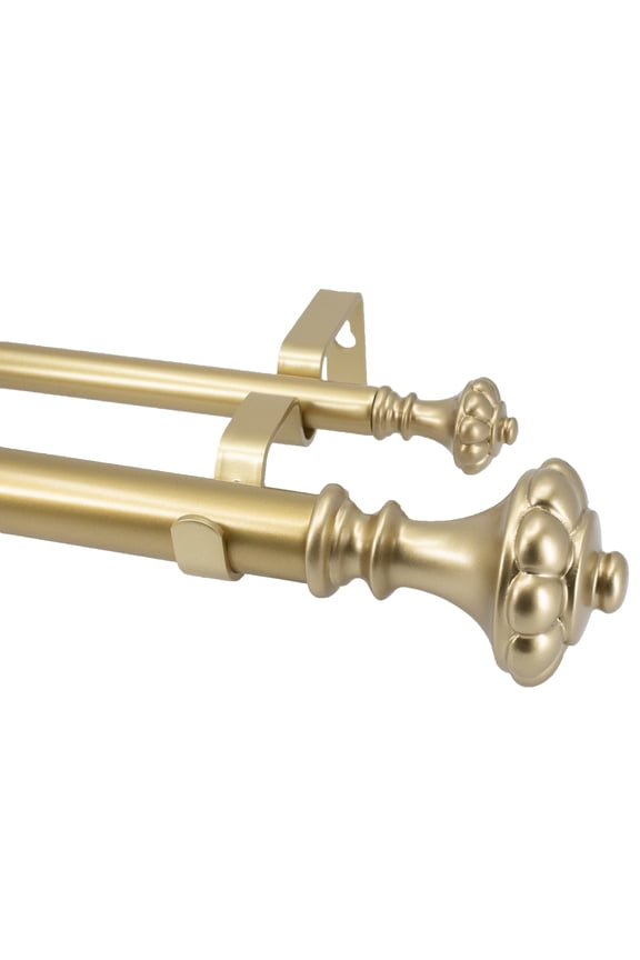 1" Diameter Telescoping Double Window Treatment Curtain Rod, 36" to 72", Chateau Urn Finials, Royal Gold Finish…