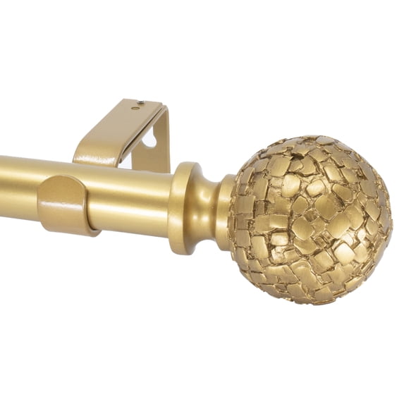 Meriville 1" Diameter Telescoping Single Window Treatment Curtain Rod, 48" to 84", Fuso Finial, Royal Gold Finish