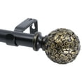 thumbnail image 1 of Meriville 1" Diameter Telescoping Single Window Treatment Curtain Rod, 84" to 120", Black rod with Fuso Burnt Gold Finial, 1 of 2