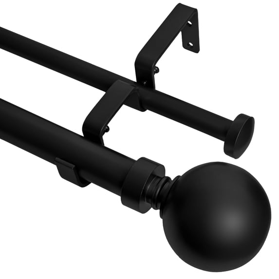 MERIVILLE 1" Double Curtain Rod Set, Adjustable 28-48 Inches, Ball Finials, Black