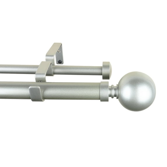 MERIVILLE 1" Double Curtain Rod Set, Adjustable 48-84 Inches, Ball Finials, Pewter