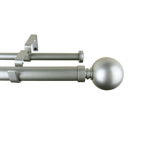 Meriville 1-Inch Diameter Ball Telescoping Double Window Treatment Curtain Rod, 48-Inch to 84-Inch, Pewter