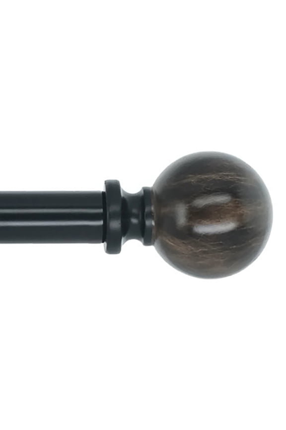 1-Inch Diameter Double Window Treatment Curtain Rod, Black Marble Ball Finial, 28-inch to 48-inch Adjustable, Black