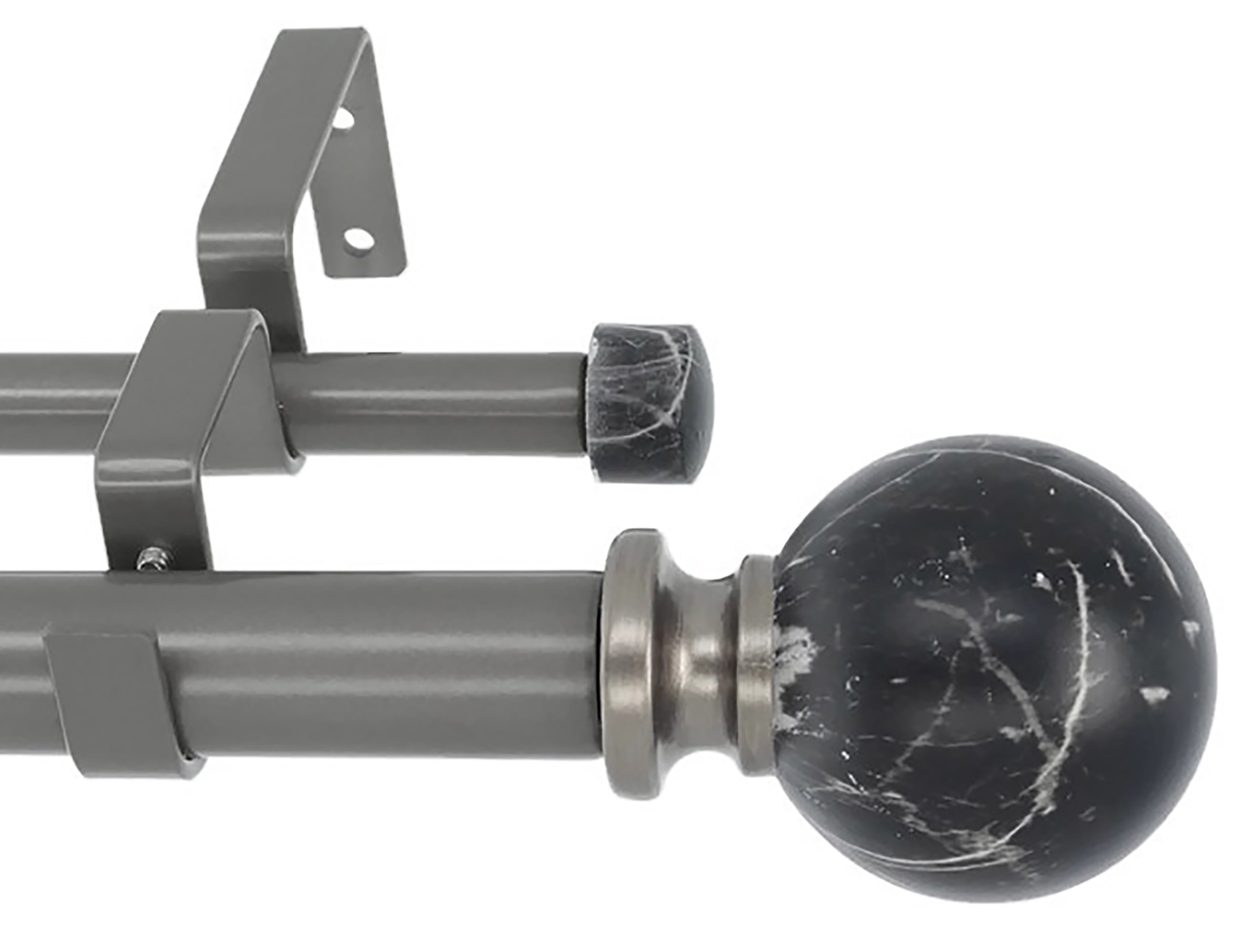 MERIVILLE 1" Double Curtain Rod Set, Adjustable 48–84 Inches, Black Marble Ball Finials, Gunmetal