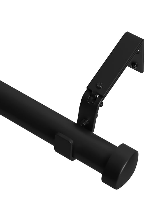 1-Inch Diameter End Cap Single Window Treatment Curtain Rod, 28-Inch to 48-Inch, Black
