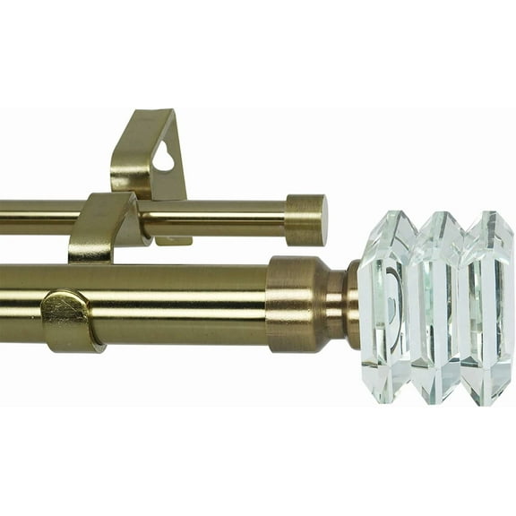 Meriville 1-Inch Diameter Lione Telescoping Double Window Treatment Curtain Rod, Crystal Finial, 48-Inch to 84-Inch, Antique Brass