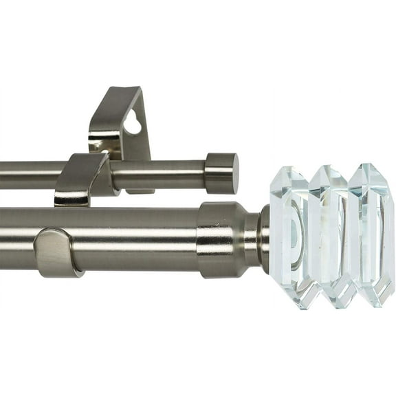 Meriville 1-Inch Diameter Lione Telescoping Double Window Treatment Curtain Rod, Crystal Finial, 84-Inch to 120-Inch, Satin Nickel