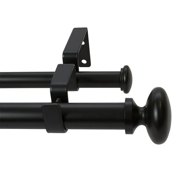 Meriville 1-Inch Diameter Prima Telescoping Double Window Treatment Curtain Rod, 28-Inch to 48-Inch, Black