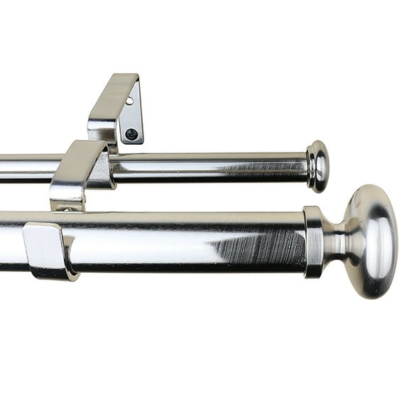 Meriville 1-Inch Diameter Prima Telescoping Double Window Treatment Curtain Rod, 28-Inch to 48-Inch, Satin Nickel