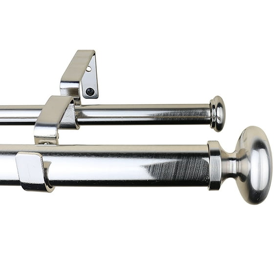 Meriville 1-Inch Diameter Prima Telescoping Double Window Treatment Curtain Rod, 28-Inch to 48-Inch, Satin Nickel