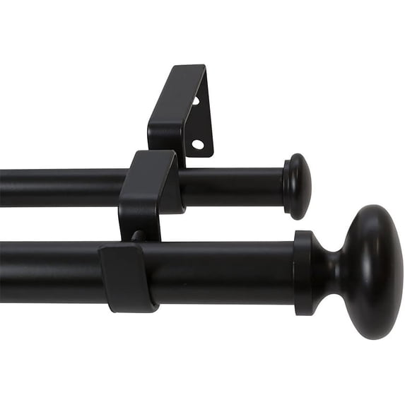 Meriville 1-Inch Diameter Prima Telescoping Double Window Treatment Curtain Rod, 48-Inch to 84-Inch, Black