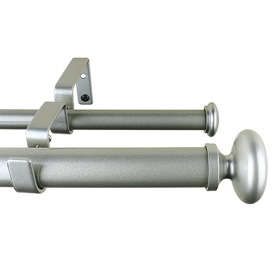 Meriville 1-Inch Diameter Prima Telescoping Double Window Treatment Curtain Rod, 84-Inch to 120-Inch, Pewter