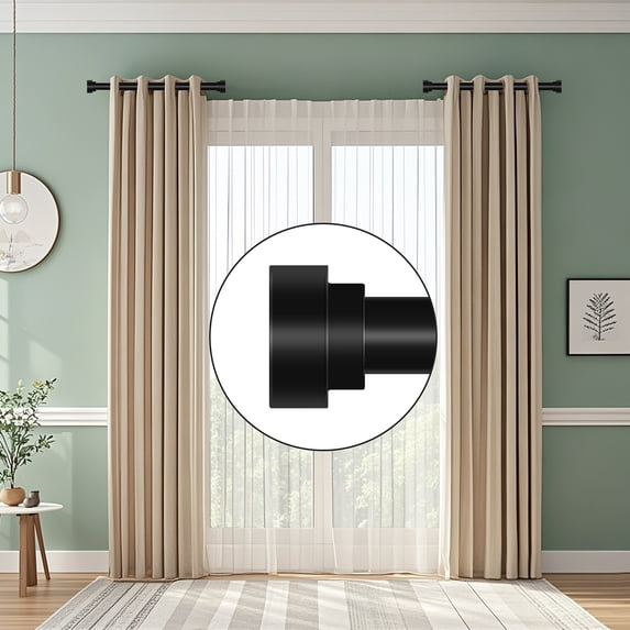 Meriville 1-Inch Side Curtain Rod Set with End Cap Finials, Adjustable 12-20 Inches, Set of 2, Black