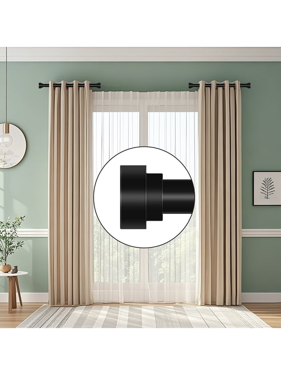 1-Inch Side Curtain Rod Set with End Cap Finials, Adjustable 12-20 Inches, Set of 2, Black