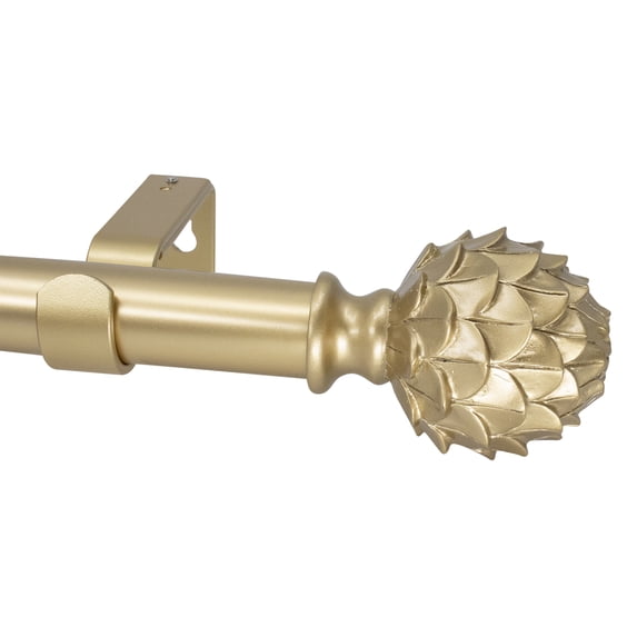 Meriville 1-Inch Diameter Single Window Treatment Curtain Rod, Artichoke Finial (28"-48", Royal Gold)