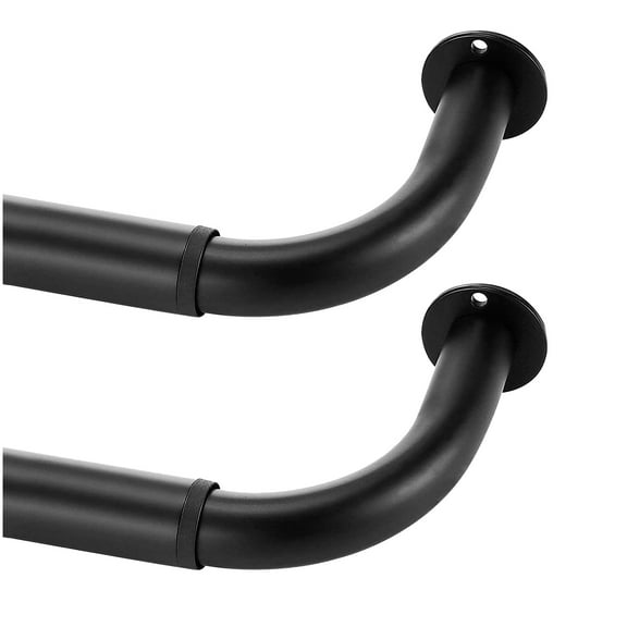 Meriville 1-Inch Diameter Wrap Around Blackout Curtain Rod, 48-Inch to 84-Inch, Black Finish with Round Base, Set of 2