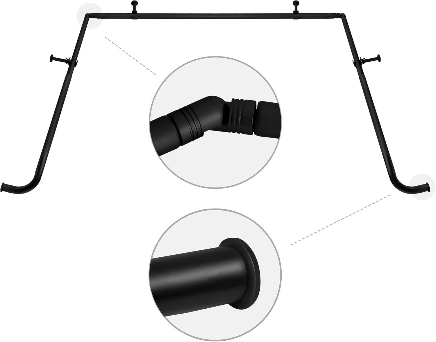 MERIVILLE 1" Bay Window Curtain Rod Set, Adjustable Side 20–37" and Center 38–72", Single Rod, Black
