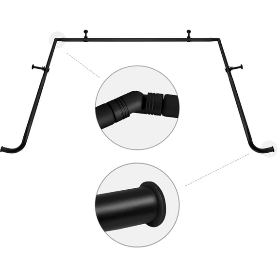 Meriville 1 in Black Bay Window Curtain Rod Set, adjustable side 20-37 in and center 38-72 in