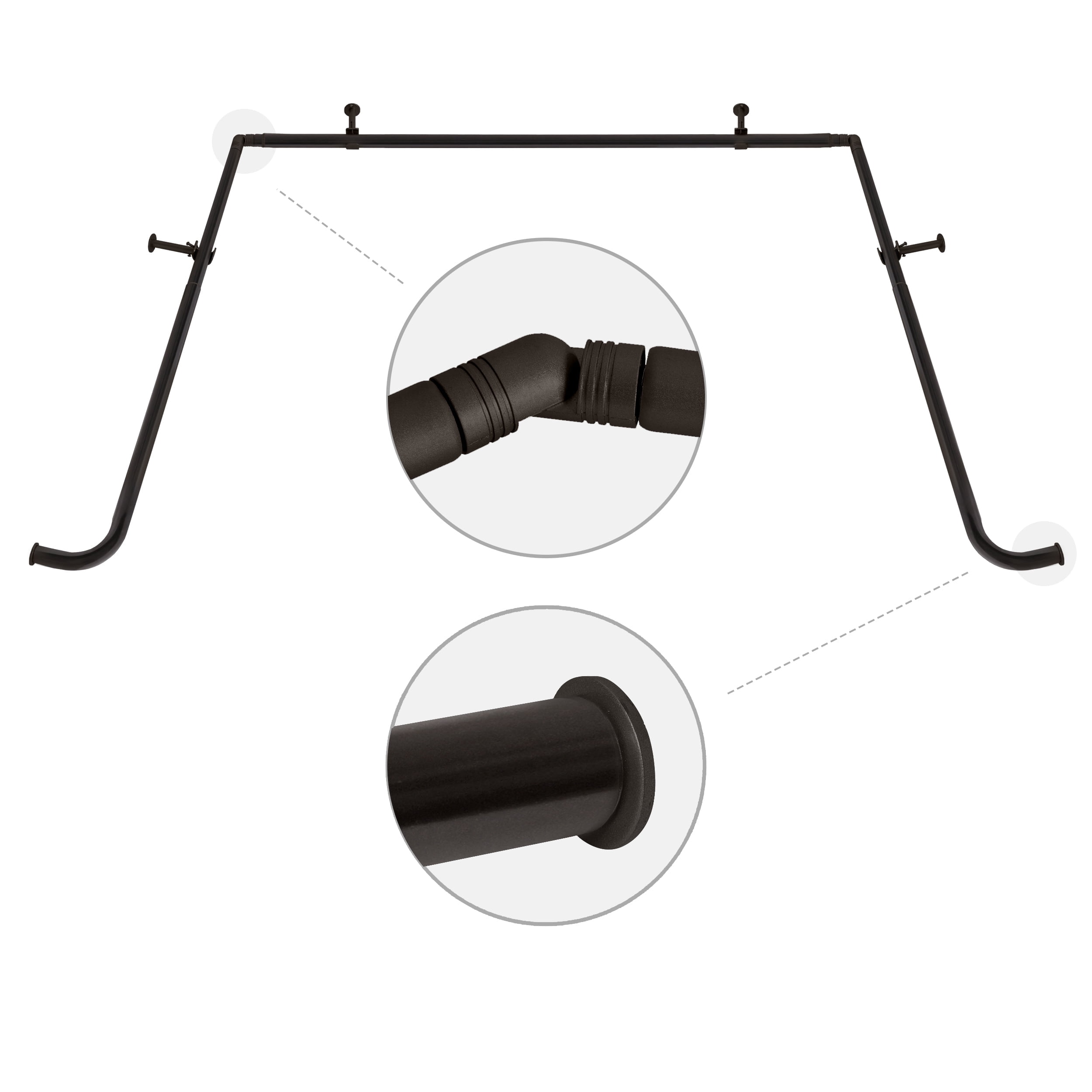 MERIVILLE 1" Bay Window Curtain Rod Set, Adjustable Side 20–37" and Center 38–72", Single Rod, Oil-Rubbed Bronze