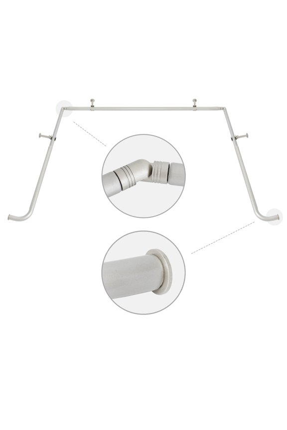 1" Bay Window Curtain Rod Set, Adjustable Side 20–37" and Center 38–72", Single Rod, Pewter