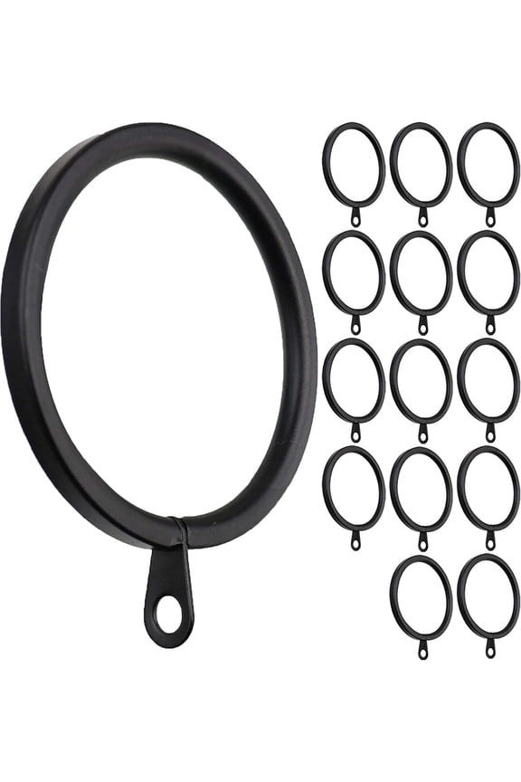 14 pcs Black 2-Inch Inner Diameter Metal Flat Curtain Rings with Eyelets