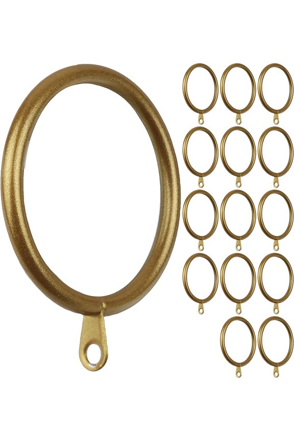 14-Pack Metal Curtain Rings with Eyelets, 2-Inch Inner Diameter Drapery Rings for Curtain Rods, Gold