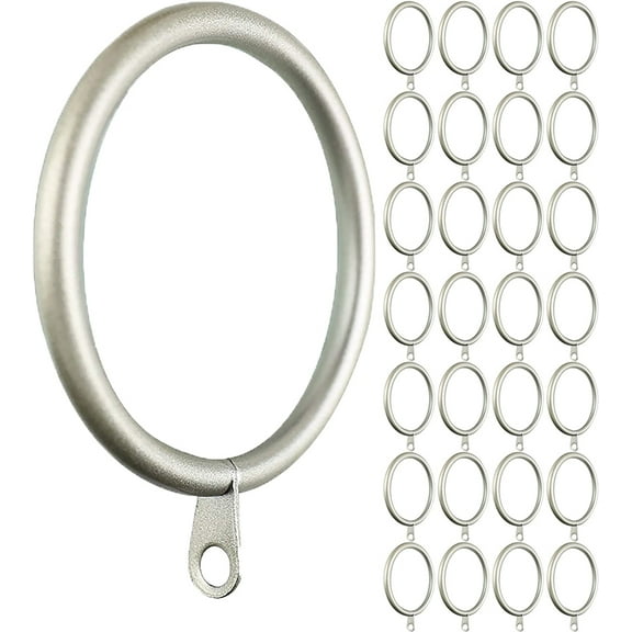 Meriville 28 pcs 1.5-Inch Inner Diameter Metal Curtain Rings with Eyelets, Fits Up to 1 1/4-Inch Rod (Set of 28, Pewter)