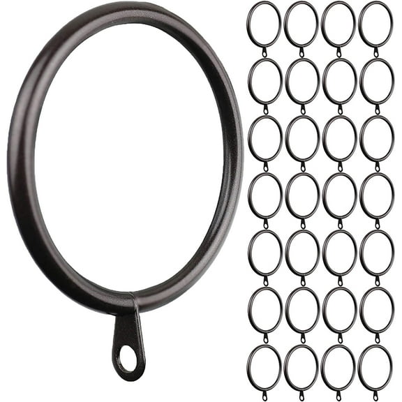 Meriville 28 pcs Oil-Rubbed Bronze 1.5-Inch Inner Diameter Metal Curtain Rings with Eyelets, Fits Up to 1 1/4-Inch Rod