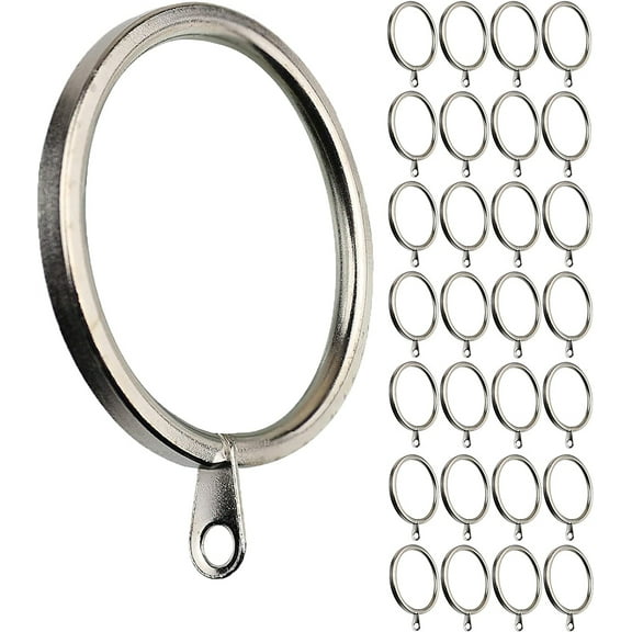 Meriville 28 pcs Satin Nickel 1.5-Inch Inner Diameter Metal Curtain Rings with Eyelets, Fits Up to 1 1/4-Inch Rod