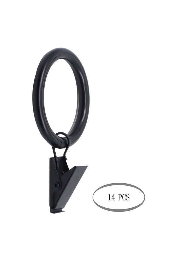 Drapery Curtain Rings with Clip - 1.5-Inch Inner Diameter with insert Black - Set of 14