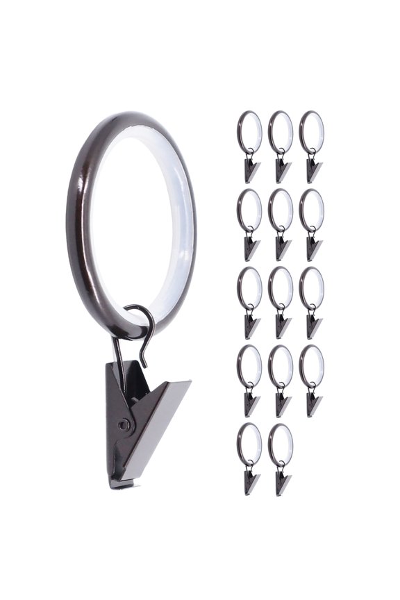 1.5-Inch Inner Diameter Curtain Rings with Clips and Protective Inserts, Fits Up to 1.25-Inch Curtain Rod, Set of 14, Oil-Rubbed Bronze