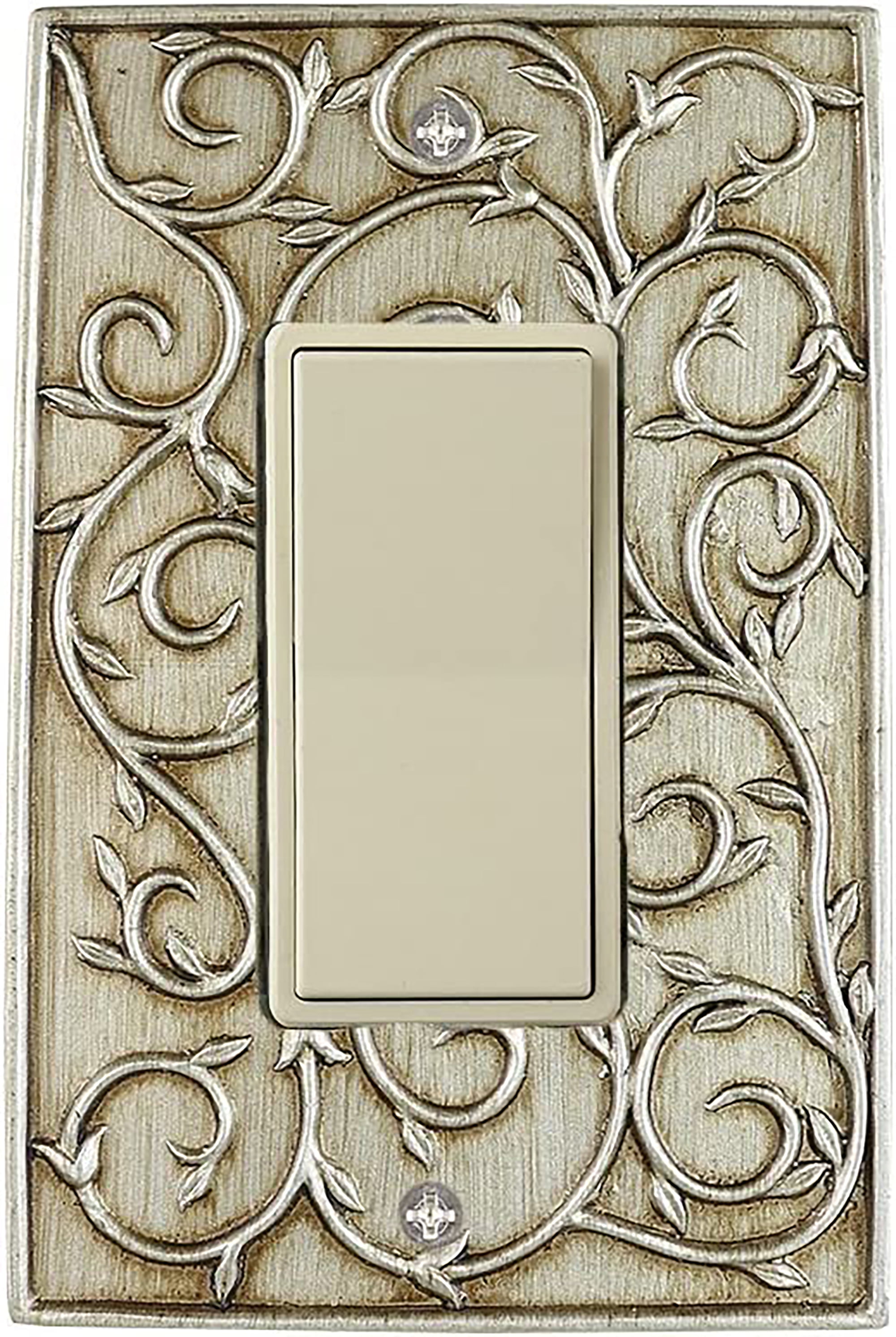 Aged Silver French Scroll Poly Resin Single Switch Wallplate
