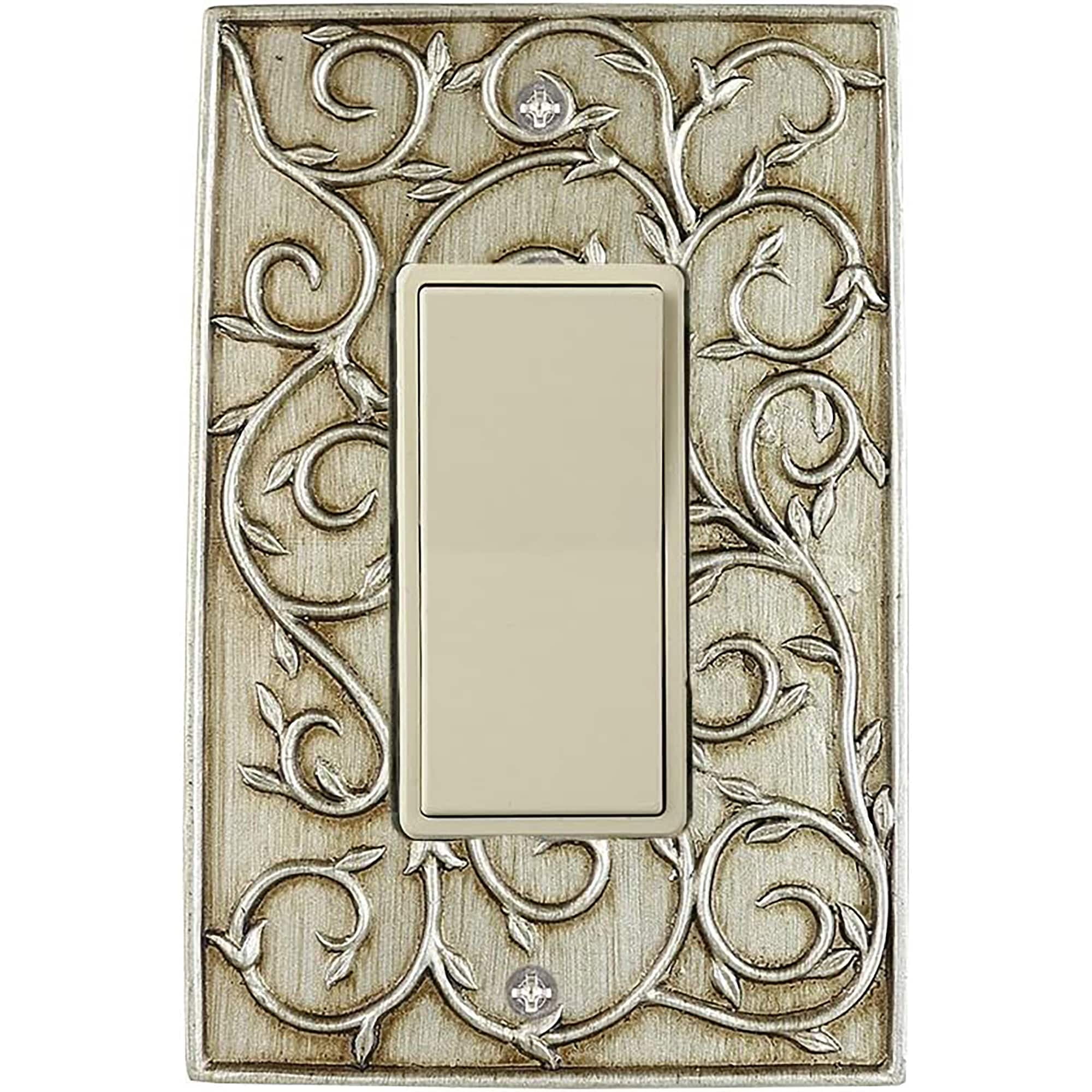 Aged Silver French Scroll Poly Resin Single Switch Wallplate