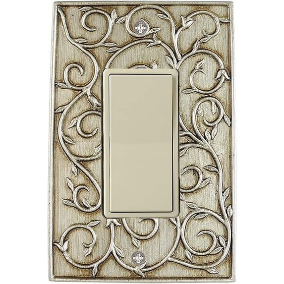 Meriville French Scroll 1 Rocker Wallplate, Single Switch Electrical Cover Plate, Aged Silver