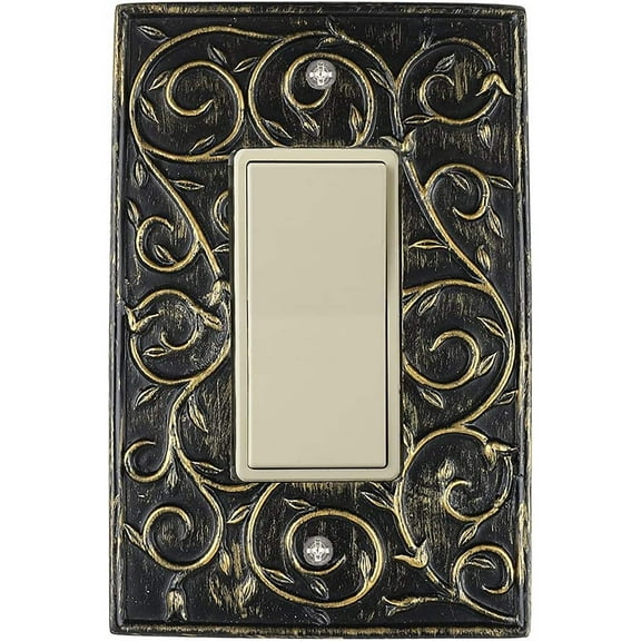 Meriville French Scroll 1 Rocker Wallplate, Single Switch Electrical Cover Plate, Pompeii Gold