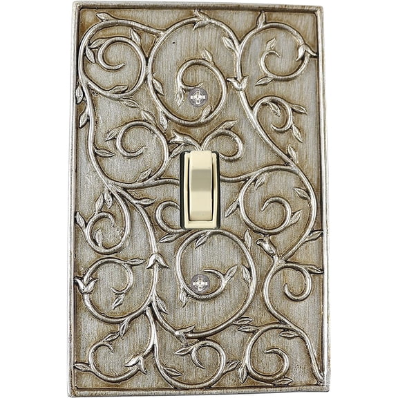 Meriville French Scroll 1 Toggle Wallplate, Single Switch Electrical Cover Plate, Aged Silver