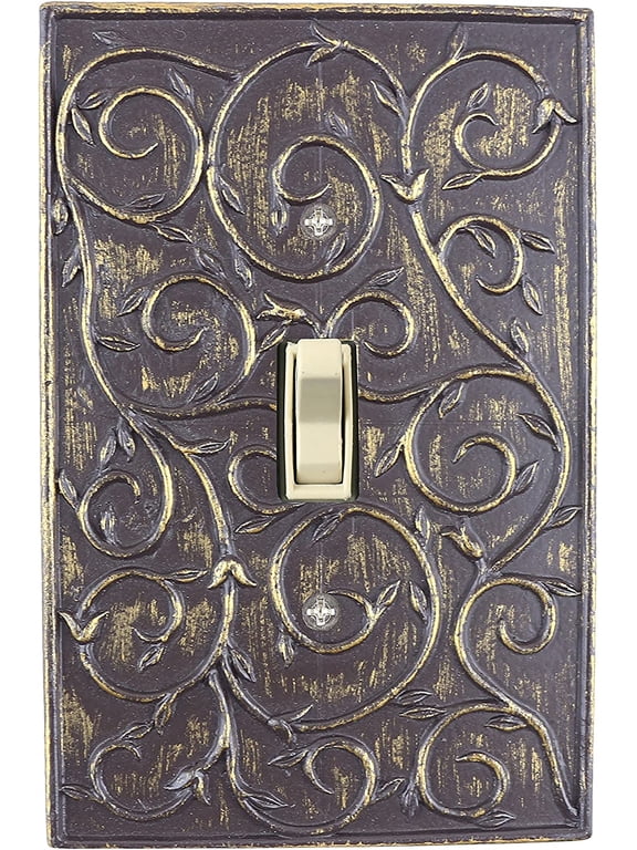French Scroll 1 Toggle Wallplate, Single Switch Electrical Cover Plate, Bronze