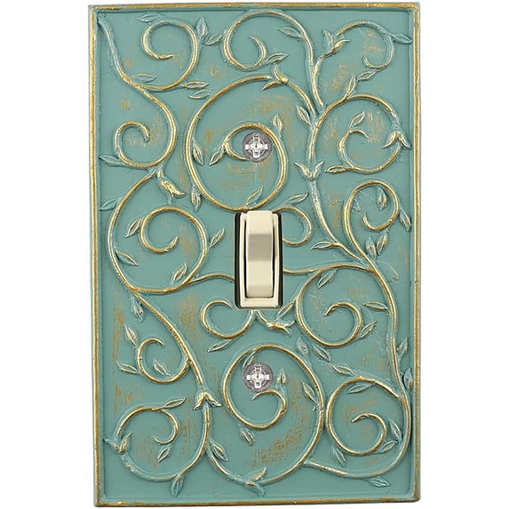 Meriville French Scroll 1 Toggle Wallplate, Single Switch Electrical Cover Plate, Buckingham Green with Gold