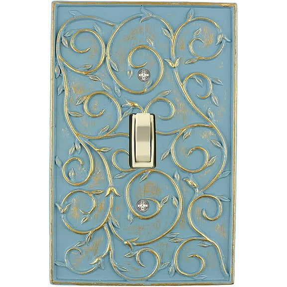 Meriville French Scroll 1 Toggle Wallplate, Single Switch Electrical Cover Plate, Cameo Blue with Gold